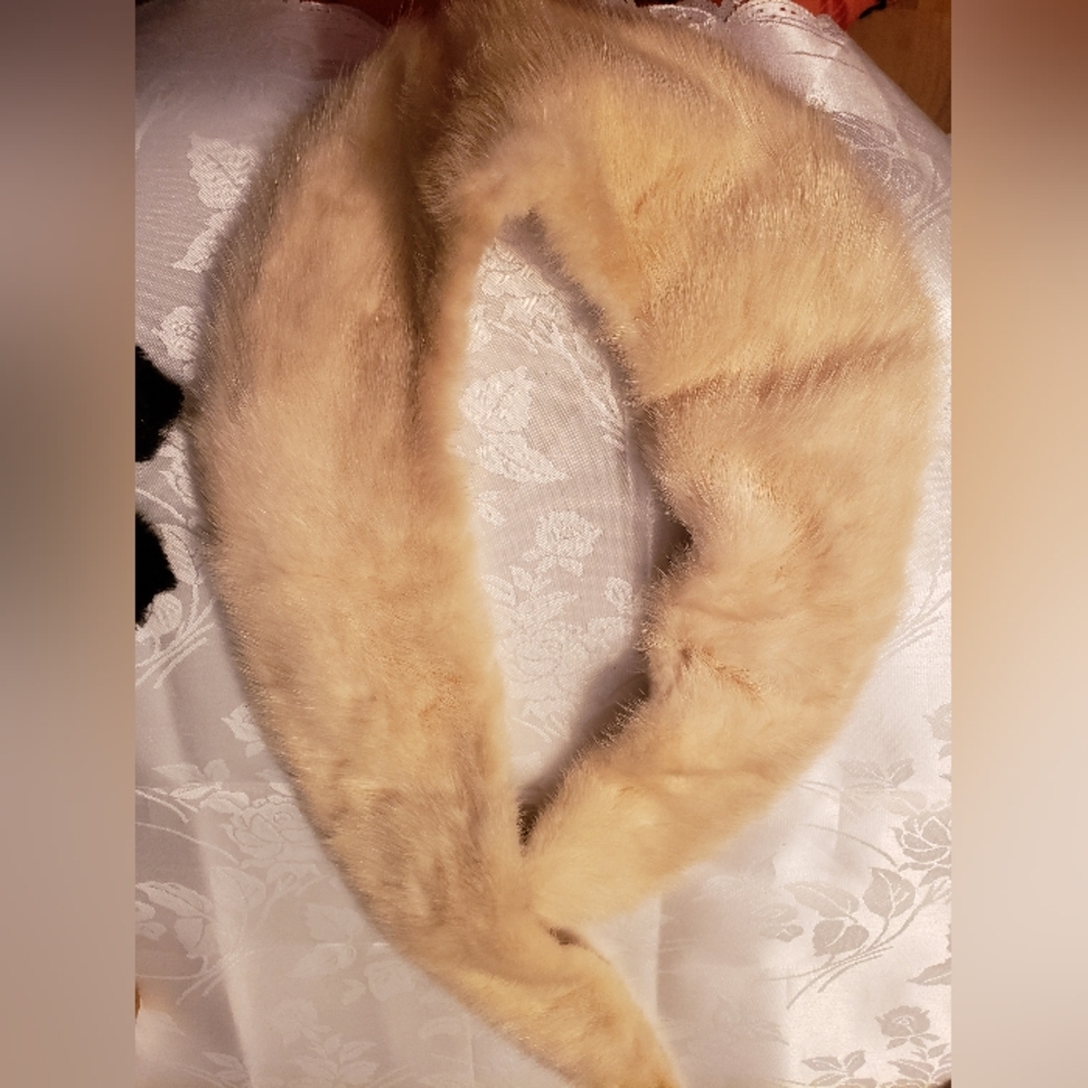 COPY - Vintage Genuine Fur Collar, Satin Lining. Off White, 38" Length, Pre-Own…